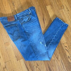 -Levi's 501 Button Fly Distressed Blue Jeans Some Stretch May/2017 Women's 29/28